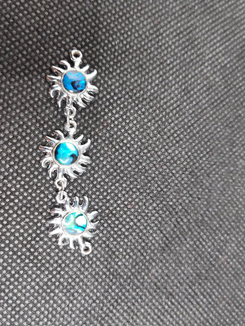 Silver Sunburst Bracelet Connector with Blue and Teal Inlay